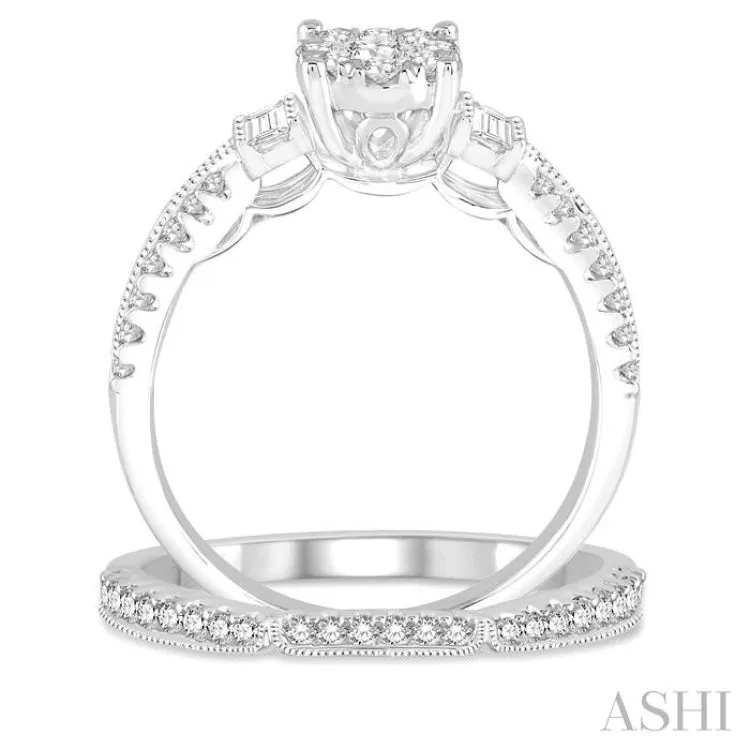 1 Ctw Diamond Lovebright Bridal Set with 3/4 Ctw Engagement Ring and 1/5 Ctw Wedding Band in 14K White Gold
