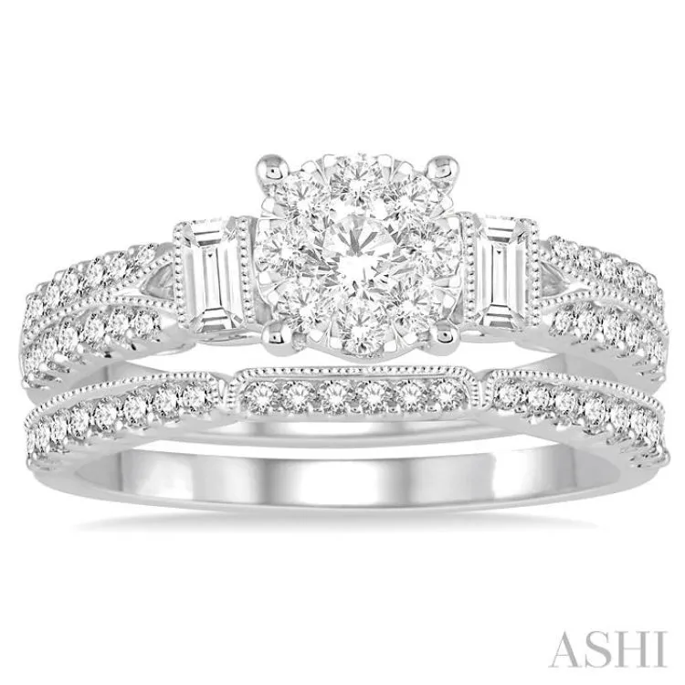 1 Ctw Diamond Lovebright Bridal Set with 3/4 Ctw Engagement Ring and 1/5 Ctw Wedding Band in 14K White Gold
