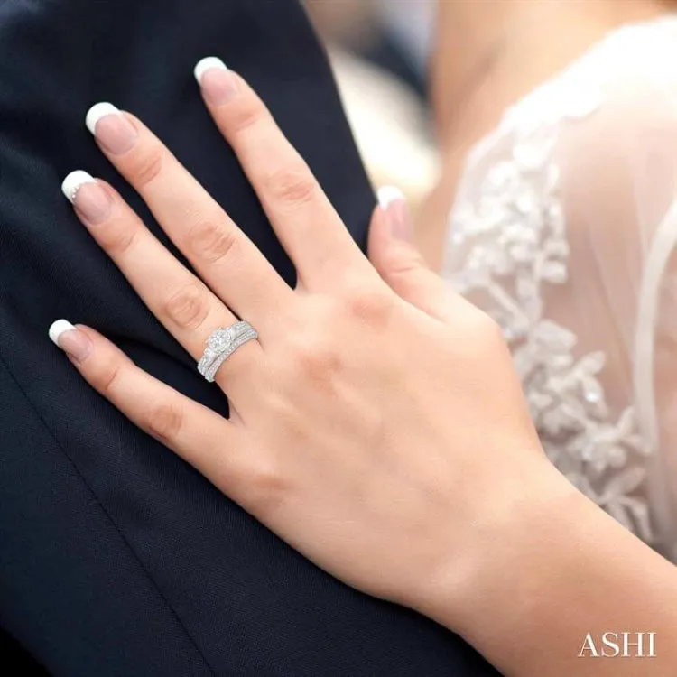1 Ctw Diamond Lovebright Bridal Set with 3/4 Ctw Engagement Ring and 1/5 Ctw Wedding Band in 14K White Gold