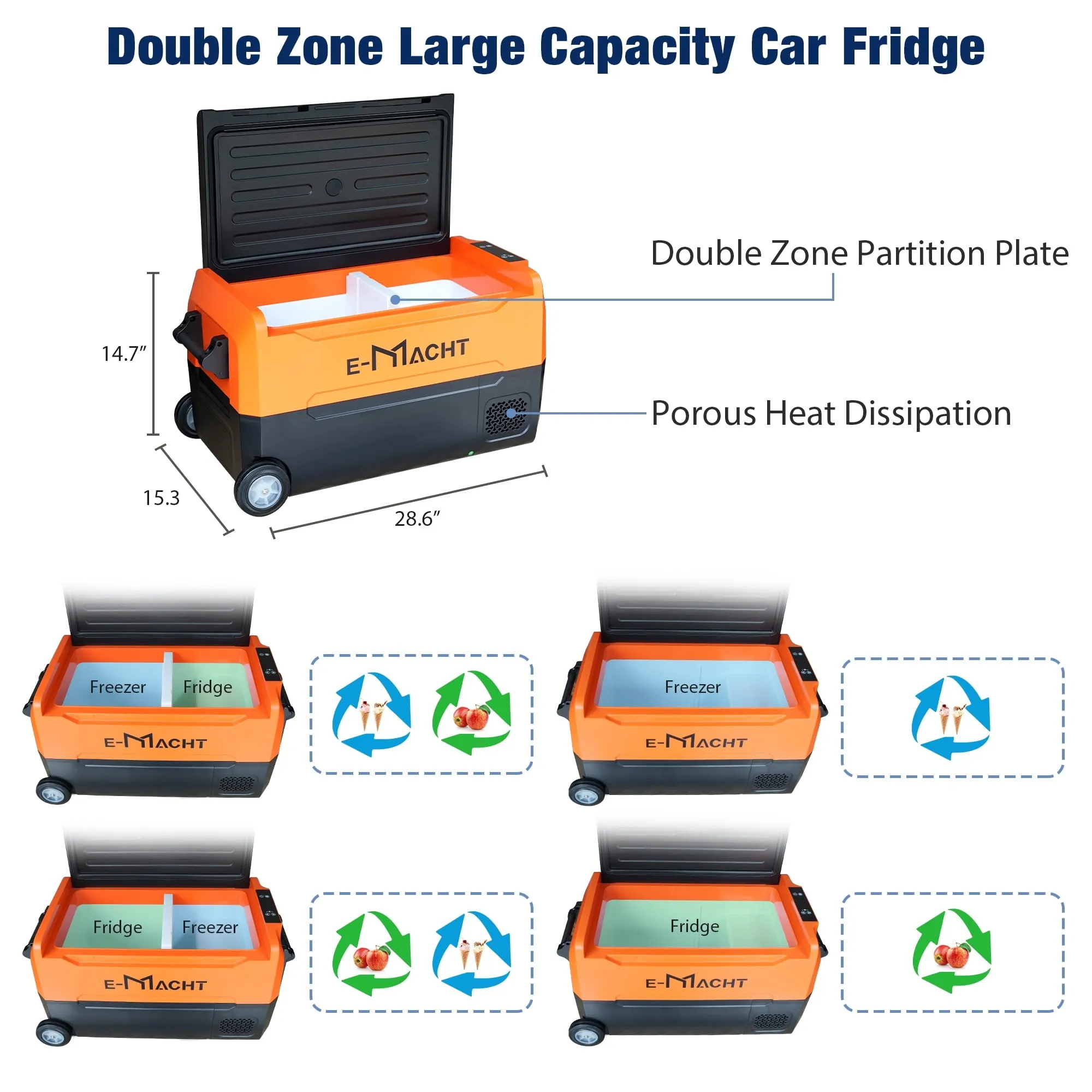 12Volt Portable Dual Zone Freezer Car Refrigerator ,31.7Quart WIFI APP Control RV Refrigerator,Electric Fridge Cooler with LED light,-4°F∽ 68°F,12/24V DC,For Camping,Outdoor,Travel