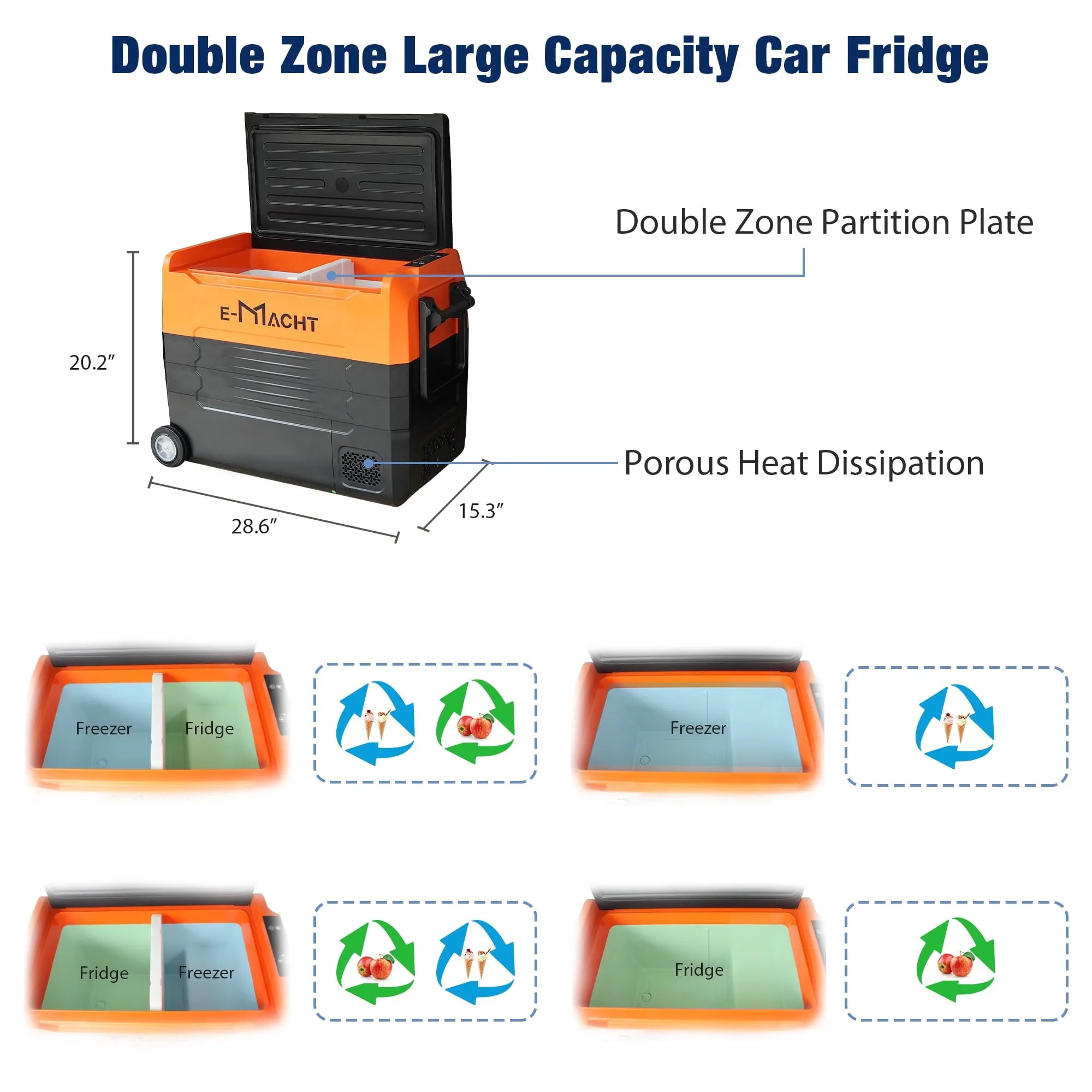 12Volt Portable Dual Zone Freezer Car Refrigerator ,52.8Quart WIFI APP Control RV Refrigerator,Electric Fridge Cooler with LED light,-4°F∽ 68°F,12/24V DC,For Camping,Outdoor,Travel