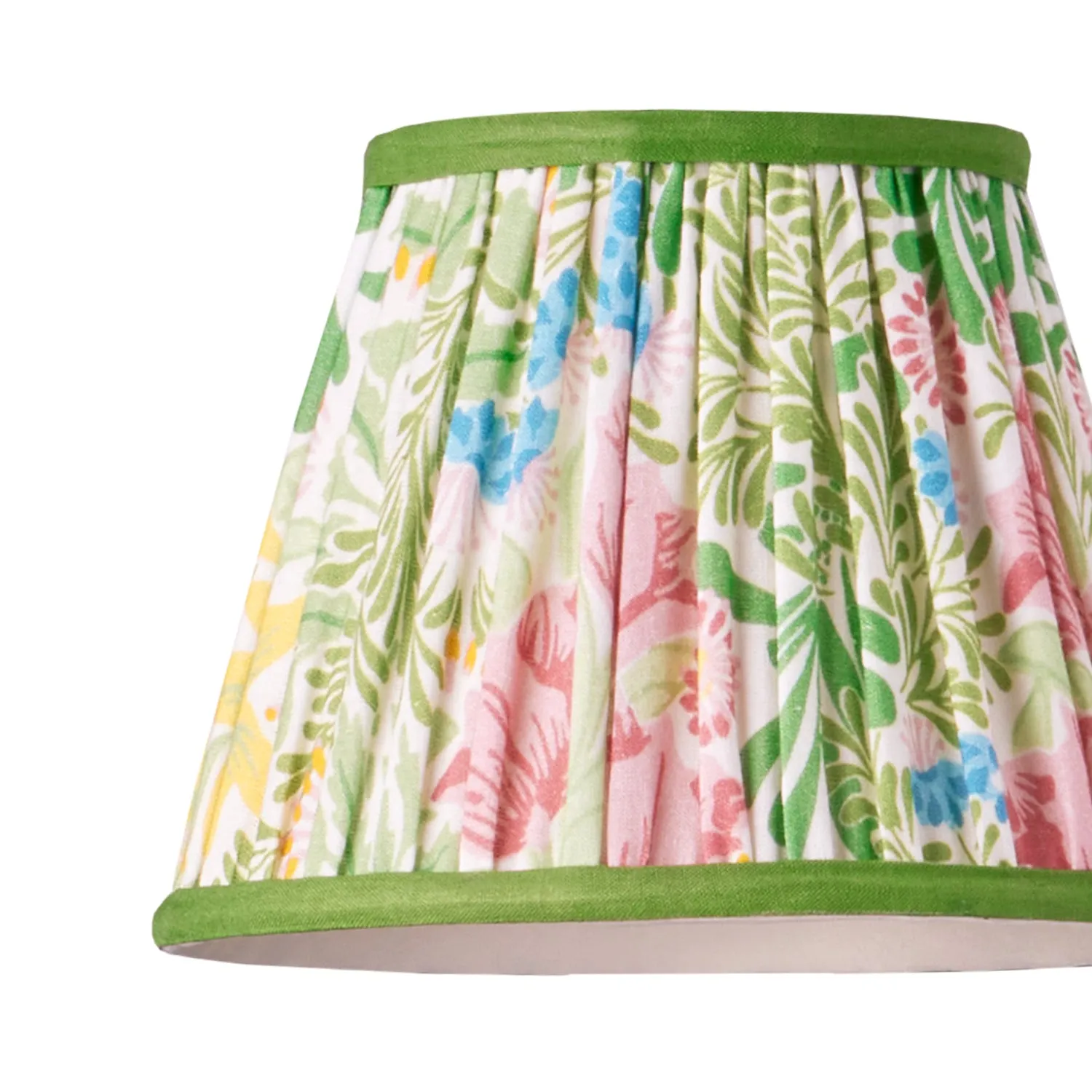 18cm pendant shade in boughs green and rose Bower printed cotton by Morris & Co