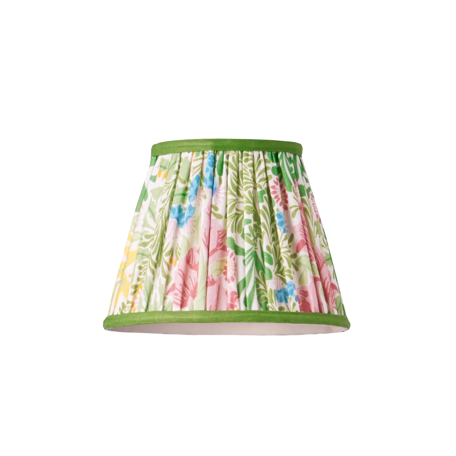 18cm pendant shade in boughs green and rose Bower printed cotton by Morris & Co
