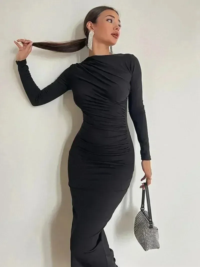 2024 Spring Elegant O-neck Long Sleeve Bodycon Dress