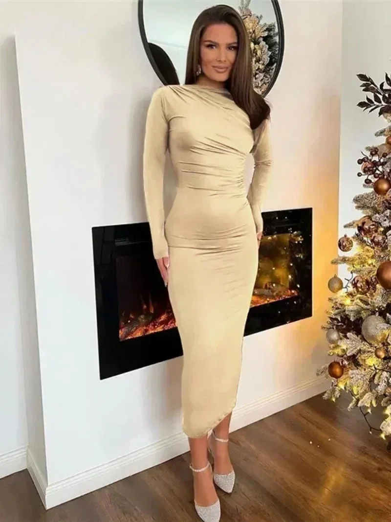 2024 Spring Elegant O-neck Long Sleeve Bodycon Dress
