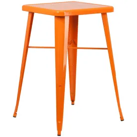 23.75'' Square Orange Metal Indoor-Outdoor Bar Height Table By Flash Furniture