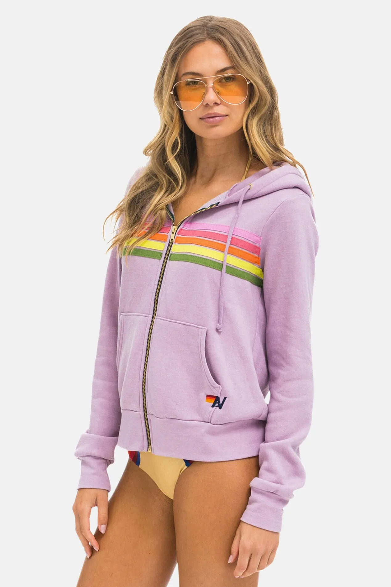 5 Stripe Zip Hoodie Mauve/Pink/Green