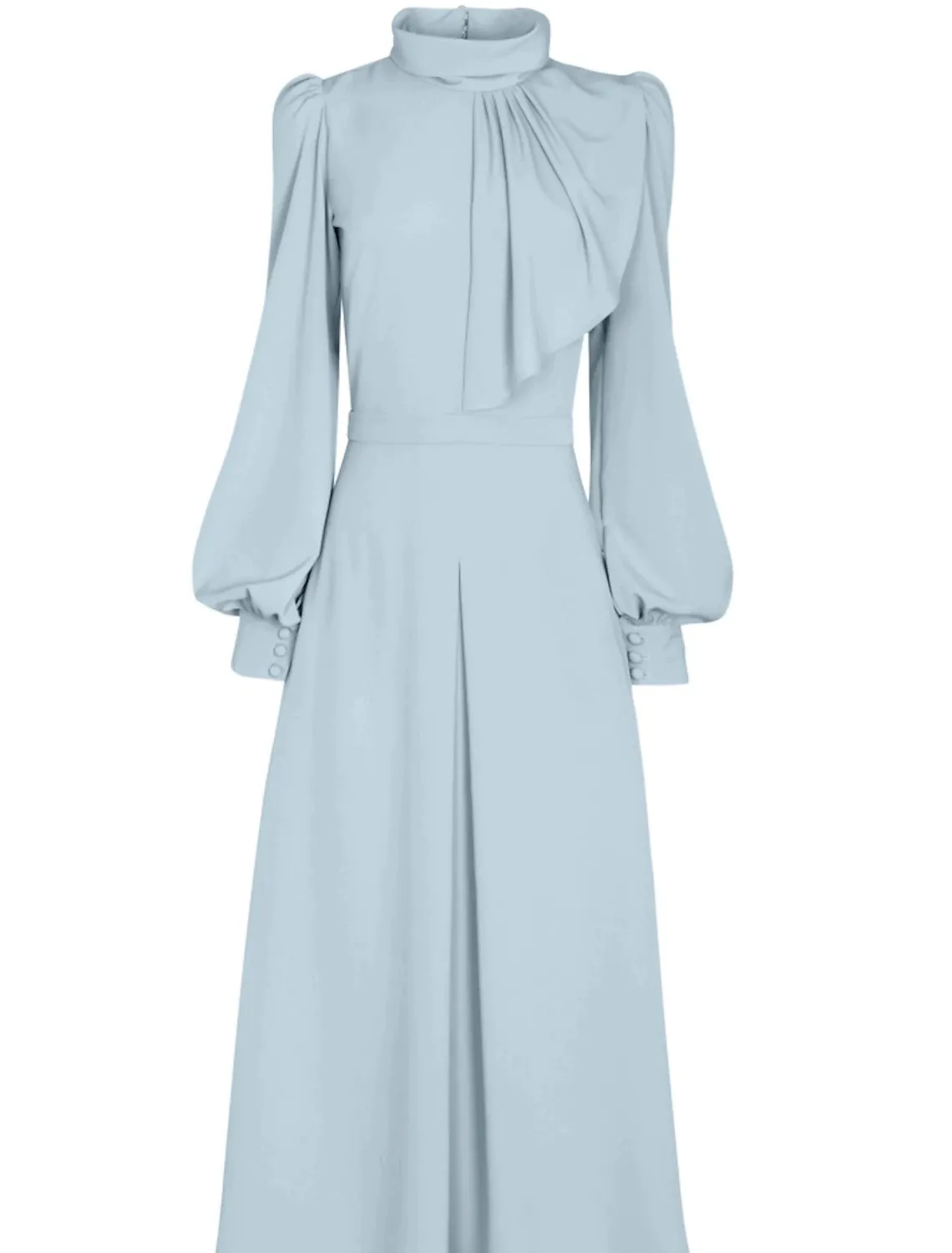 A-Line Mother of the Bride Dress Wedding Guest Elegant Petite High Neck Tea Length Satin Long Sleeve with Ruffles Ruching Solid Color