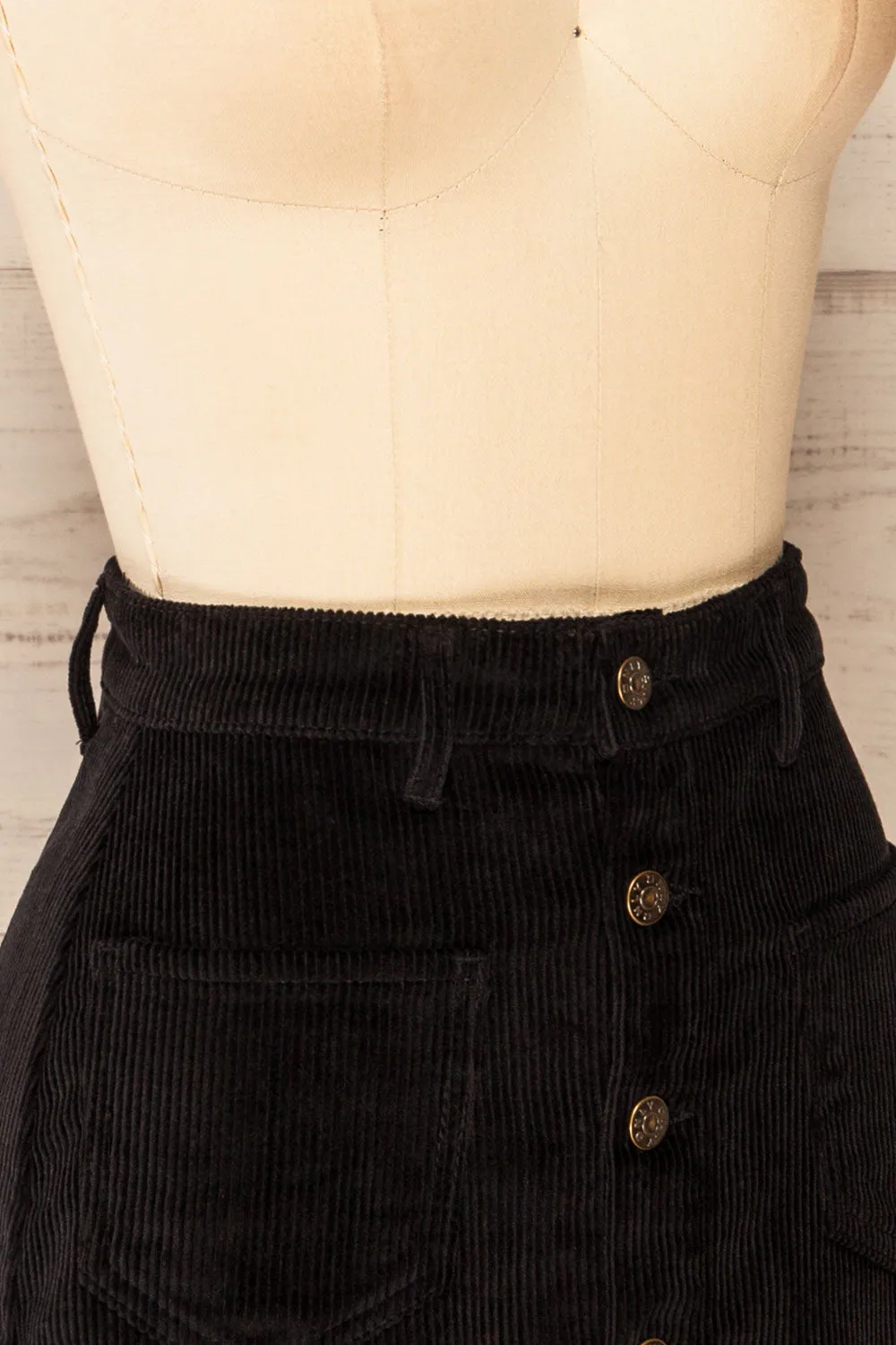 Acy Black | Short Corduroy Skirt w/ Buttons