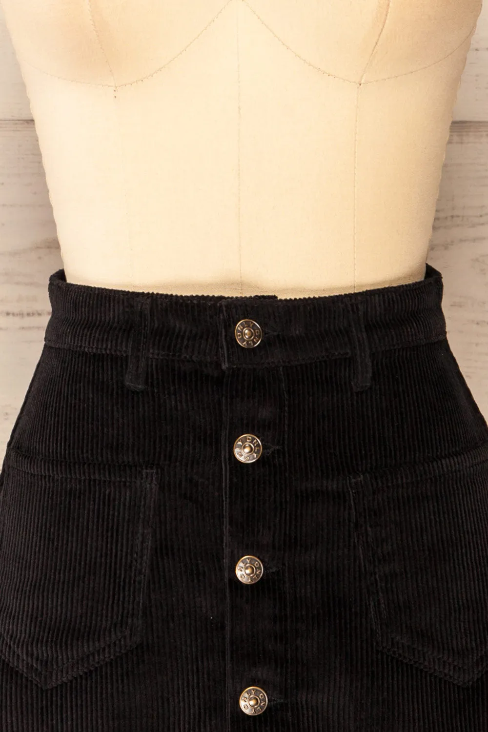 Acy Black | Short Corduroy Skirt w/ Buttons
