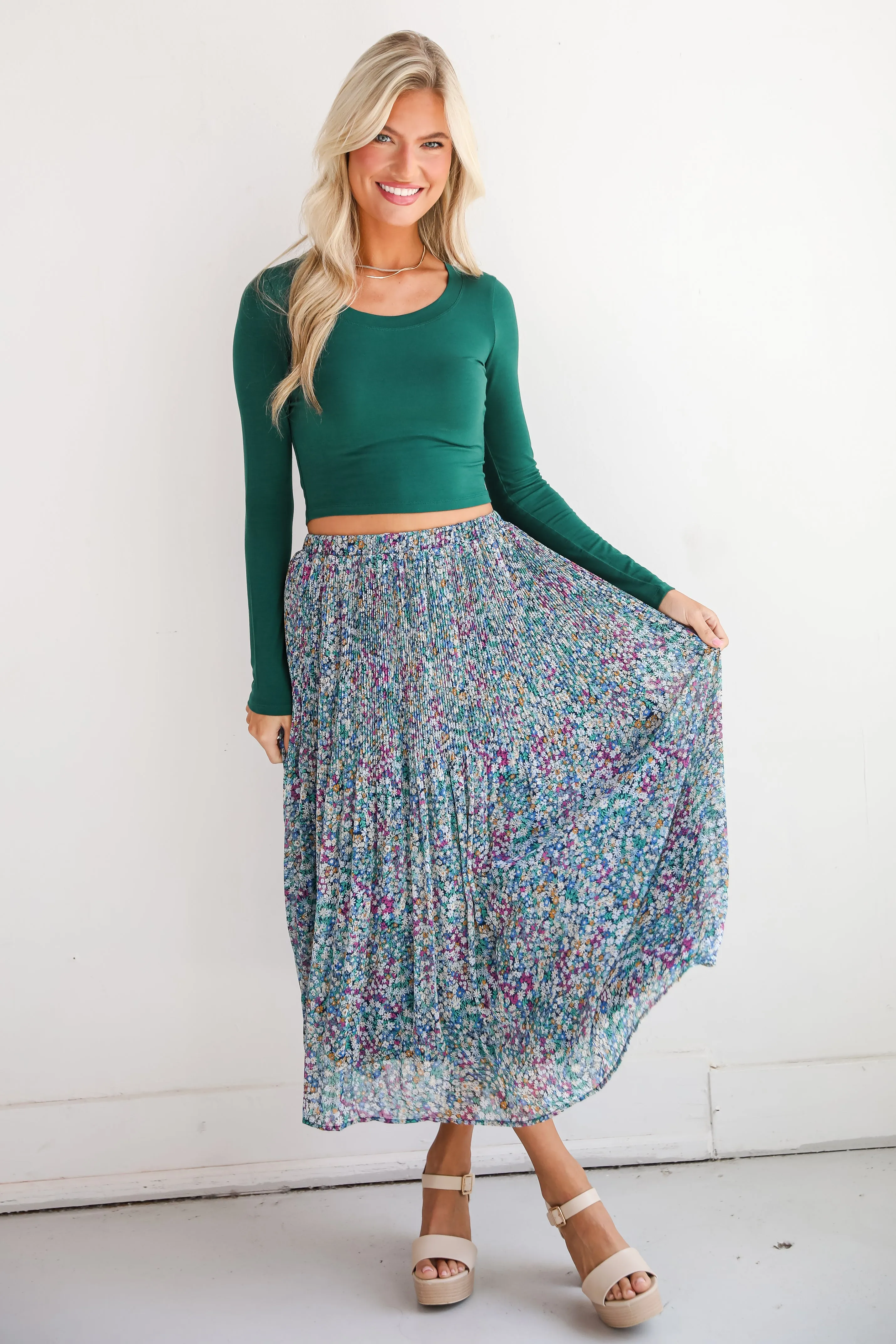 Attractive Essence Navy Floral Midi Skirt