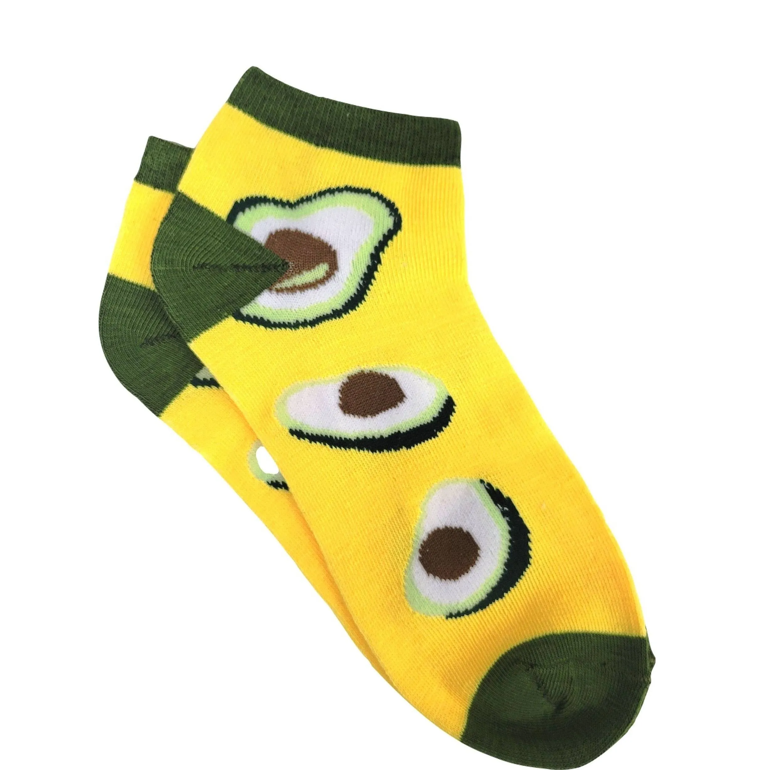 Avocado Pattern on a Yellow Ankle Sock (Adult Medium - Women's Shoe Sizes 5-10)