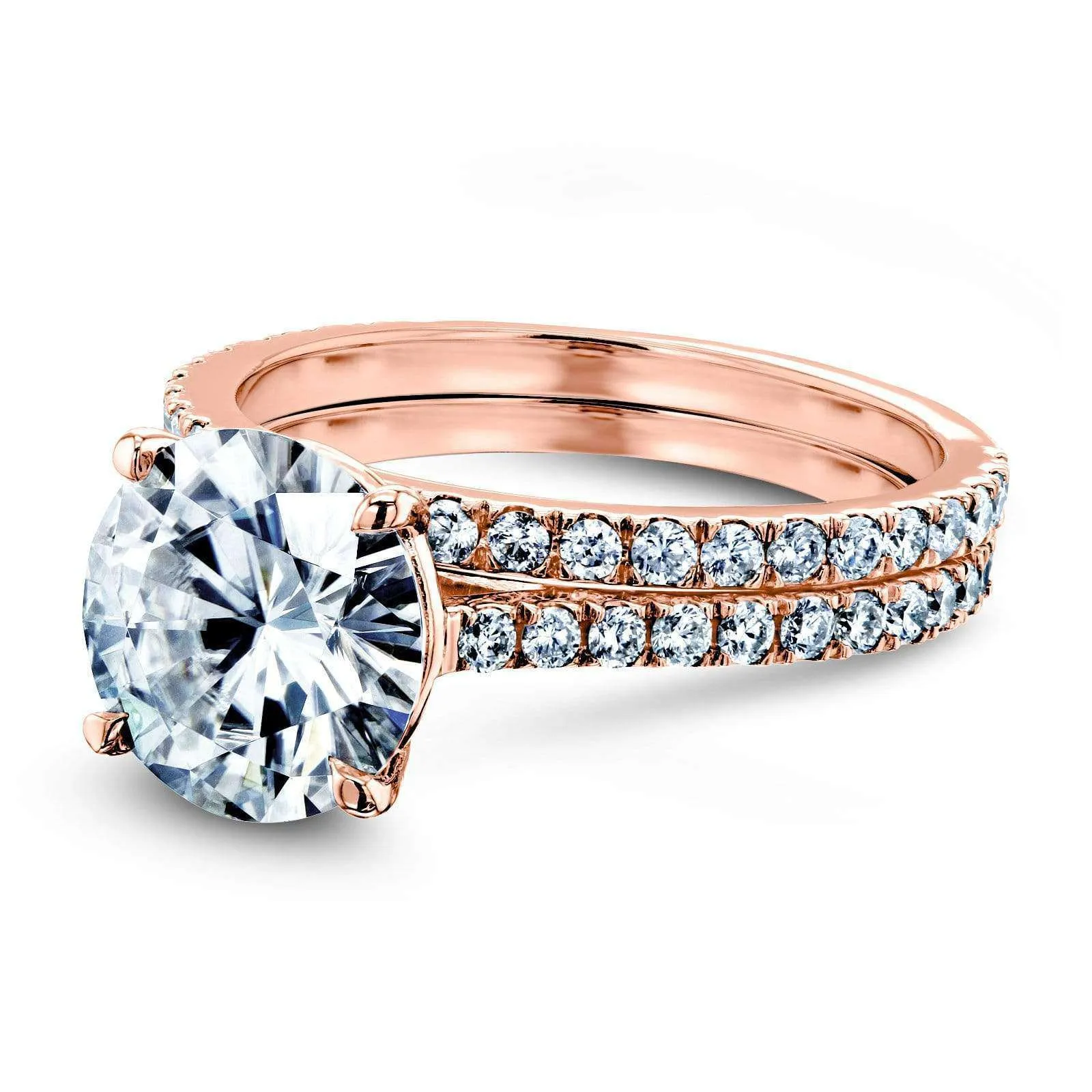 Basket Cathedral 9mm Moissanite and Diamond Rings 14k Rose Gold