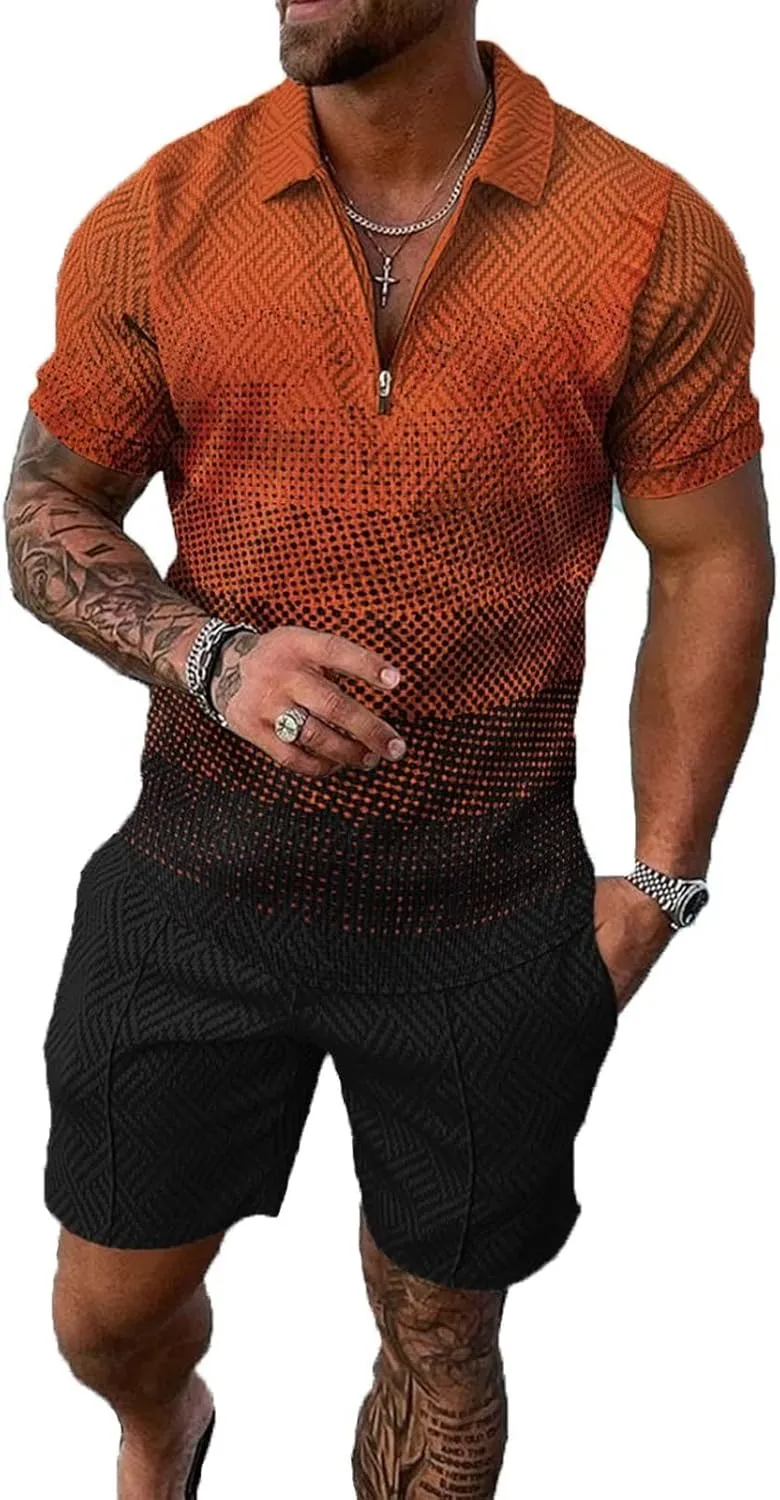 BIRW Mens Short Sets 2 Piece Outfits Polo Shirt Fashion Summer Tracksuits Casual Set Short Sleeve and Shorts Set for Men