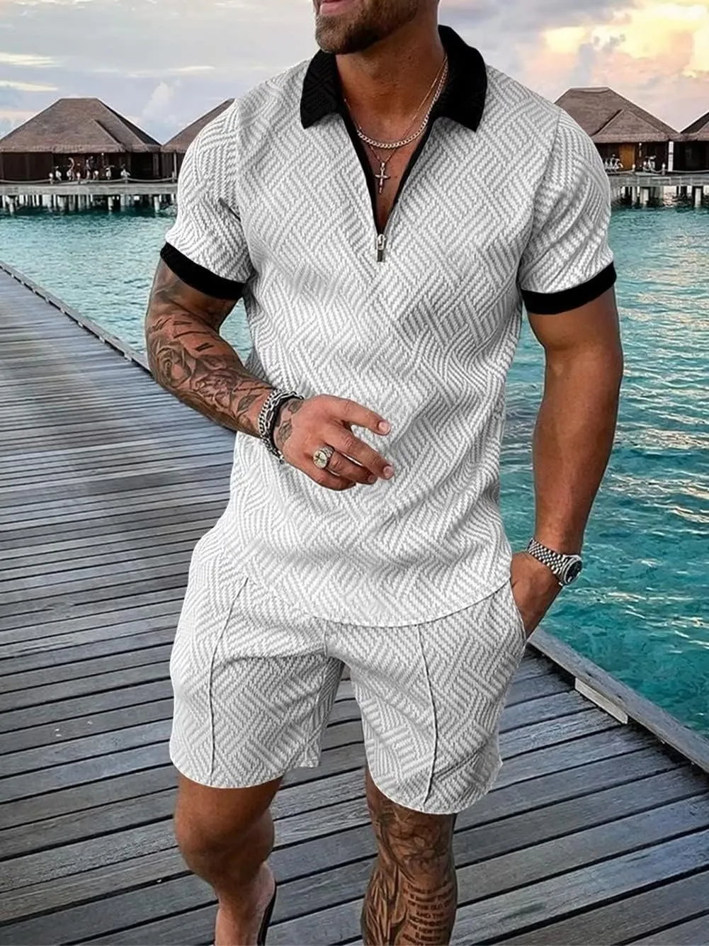BIRW Mens Short Sets 2 Piece Outfits Polo Shirt Fashion Summer Tracksuits Casual Set Short Sleeve and Shorts Set for Men