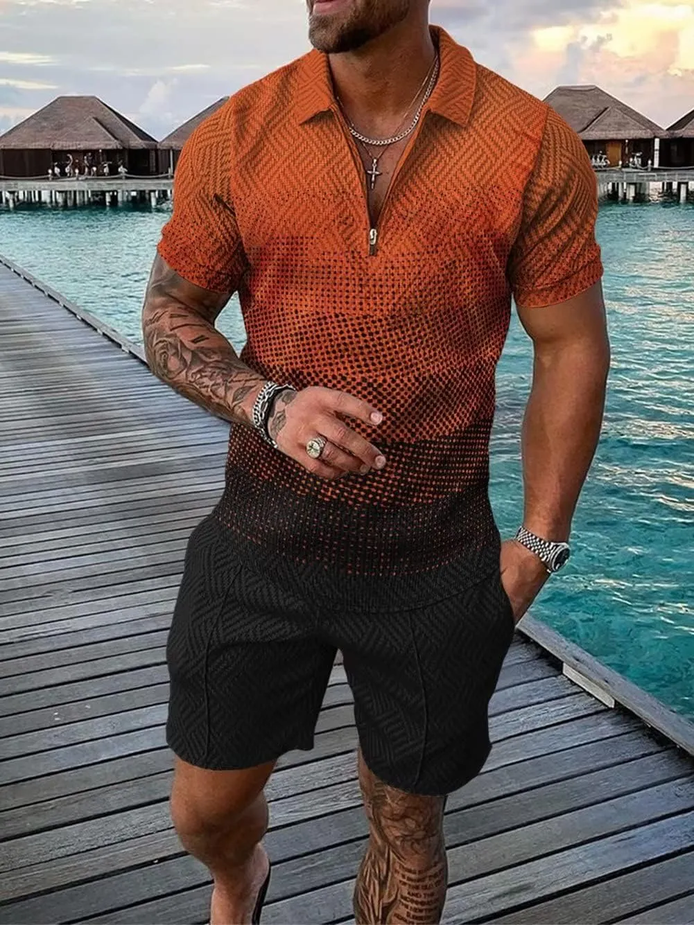 BIRW Mens Short Sets 2 Piece Outfits Polo Shirt Fashion Summer Tracksuits Casual Set Short Sleeve and Shorts Set for Men