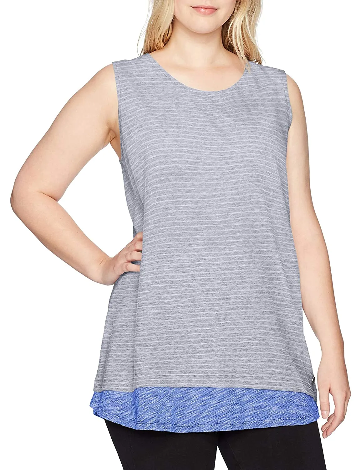 Calvin Klein Performance Women's Plus Stripe Double Layer Tank Grey, 1X