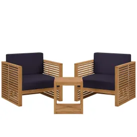 Carlsbad 3-Piece Teak Wood Outdoor Patio Outdoor Patio Set By Modway - EEI-5838 - Natural Navy