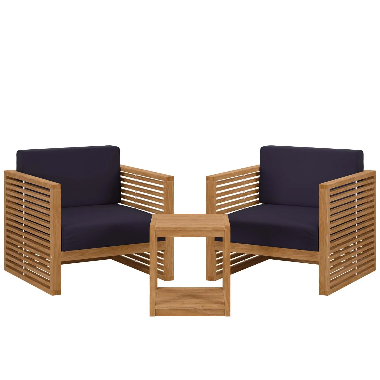 Carlsbad 3-Piece Teak Wood Outdoor Patio Outdoor Patio Set By Modway - EEI-5838 - Natural Navy