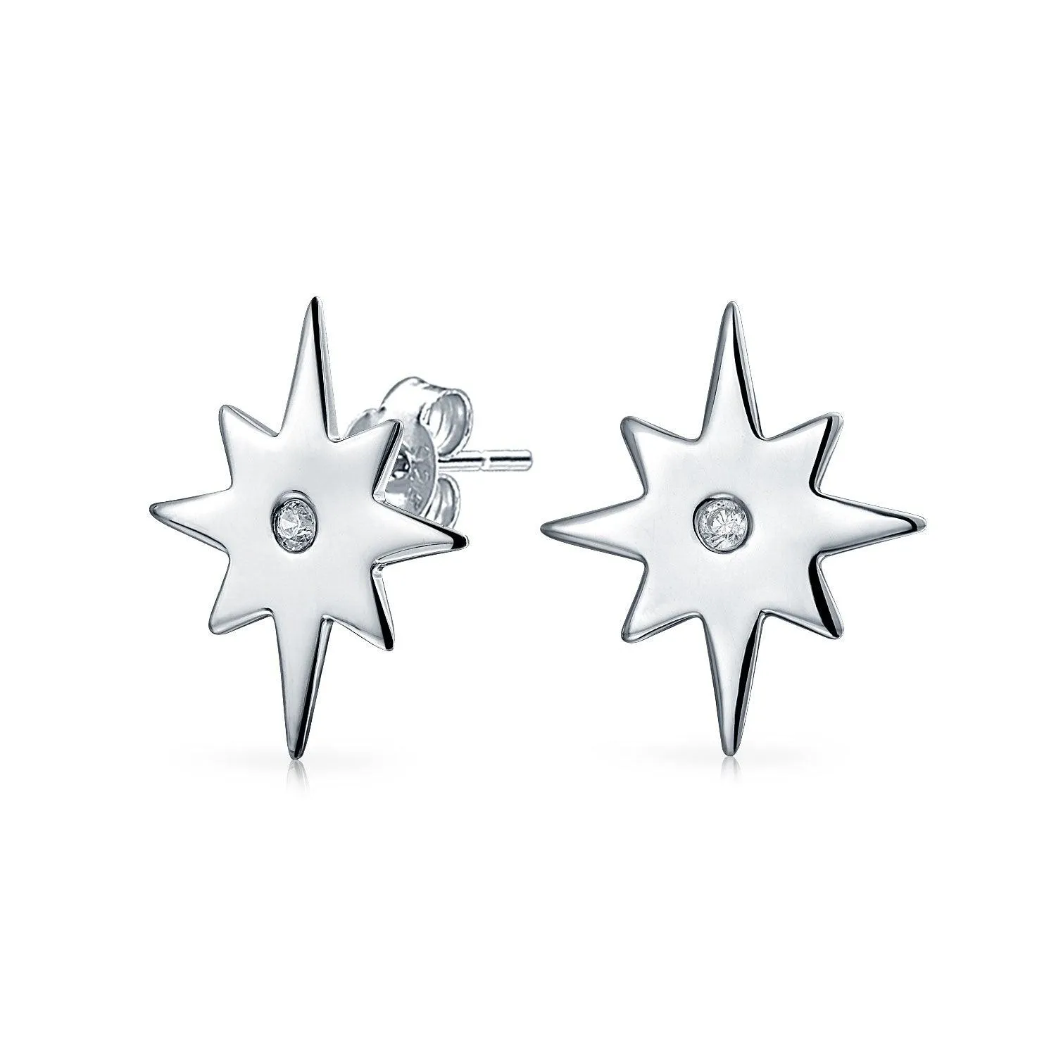 Celestial Shinning North Star Chain Threader Stud Earrings .925 Silver