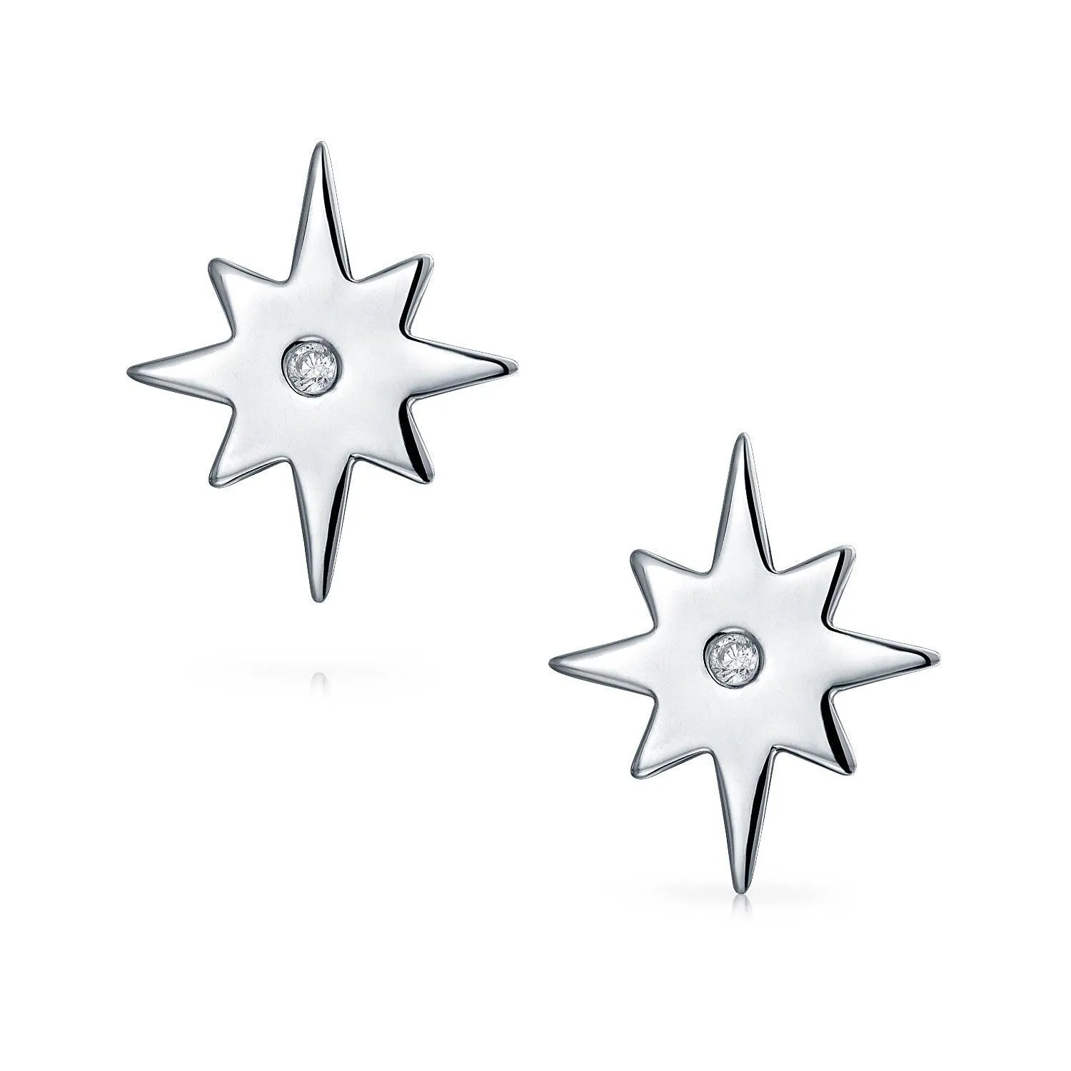 Celestial Shinning North Star Chain Threader Stud Earrings .925 Silver
