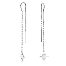 Celestial Shinning North Star Chain Threader Stud Earrings .925 Silver