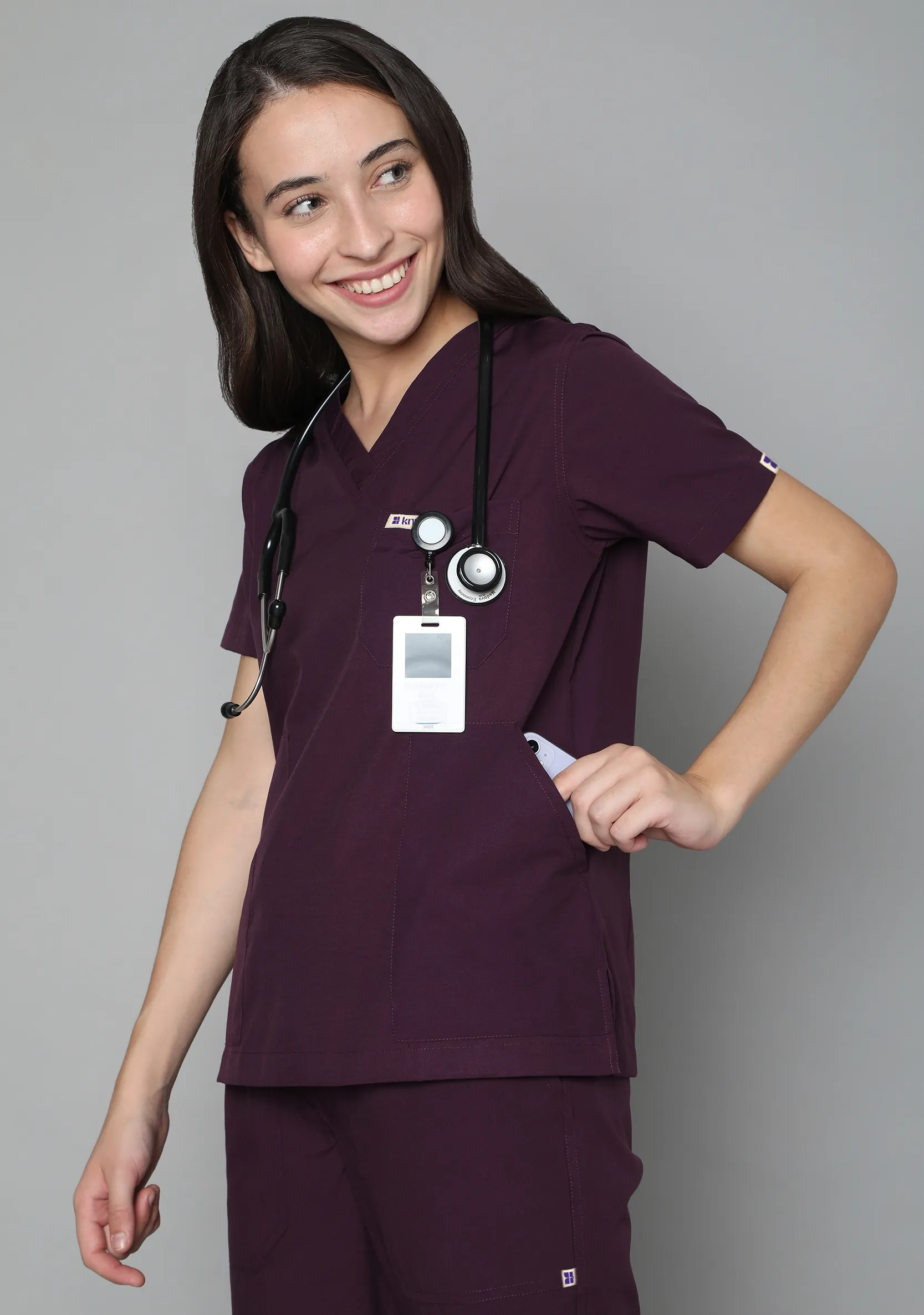 Classic Women's V-neck (Wine) Scrub - Bundle Set