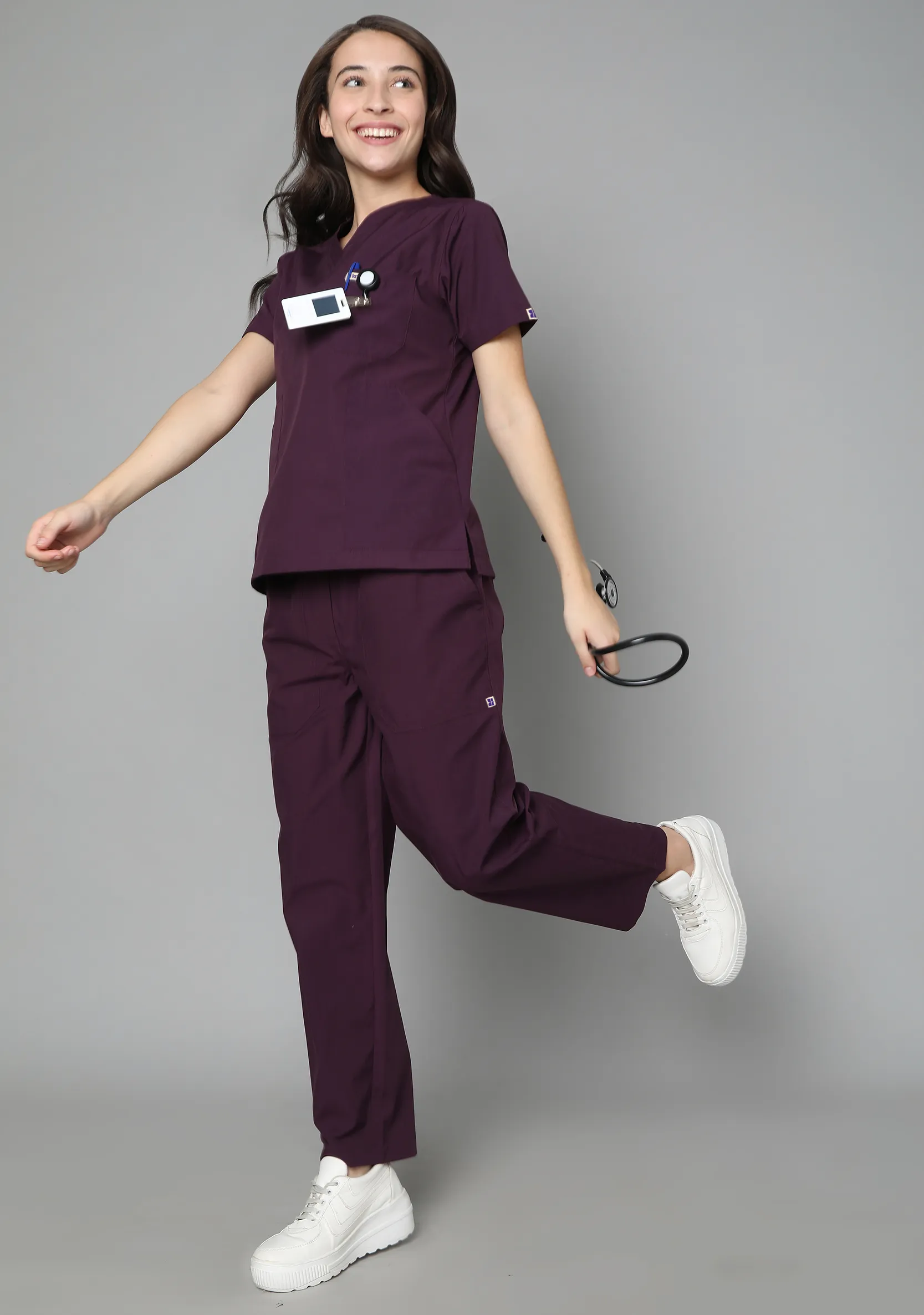 Classic Women's V-neck (Wine) Scrub - Bundle Set