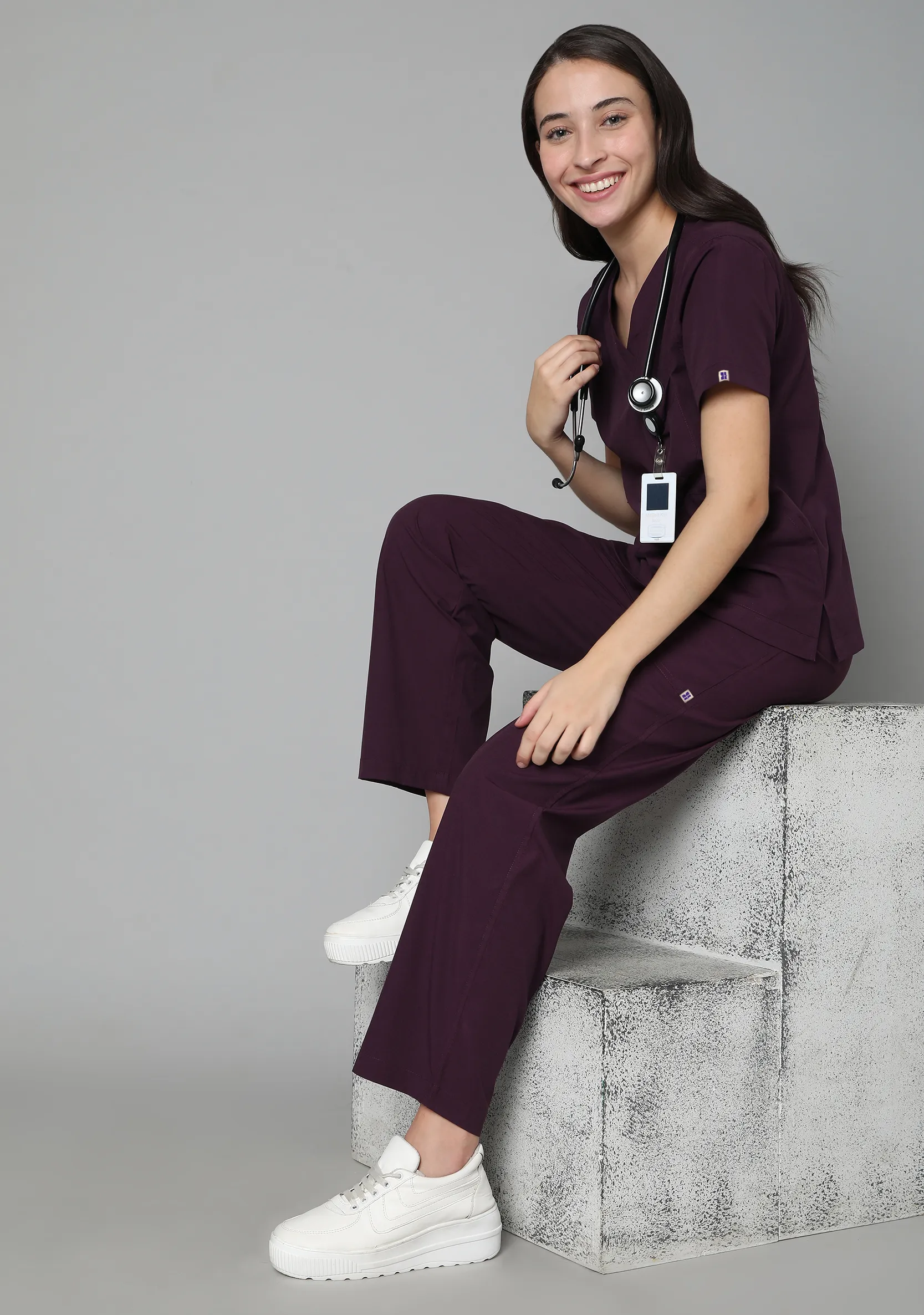 Classic Women's V-neck (Wine) Scrub - Bundle Set