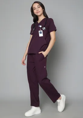 Classic Women's V-neck (Wine) Scrub - Bundle Set