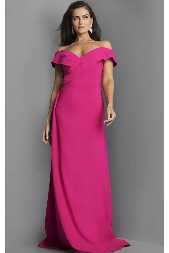 Crepe Off The Shoulder Evening Gown
