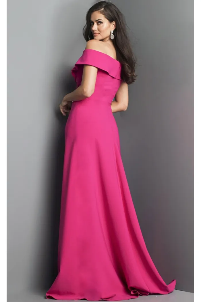 Crepe Off The Shoulder Evening Gown