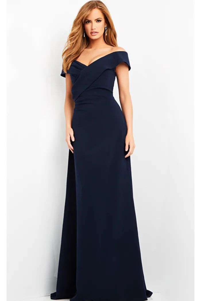 Crepe Off The Shoulder Evening Gown