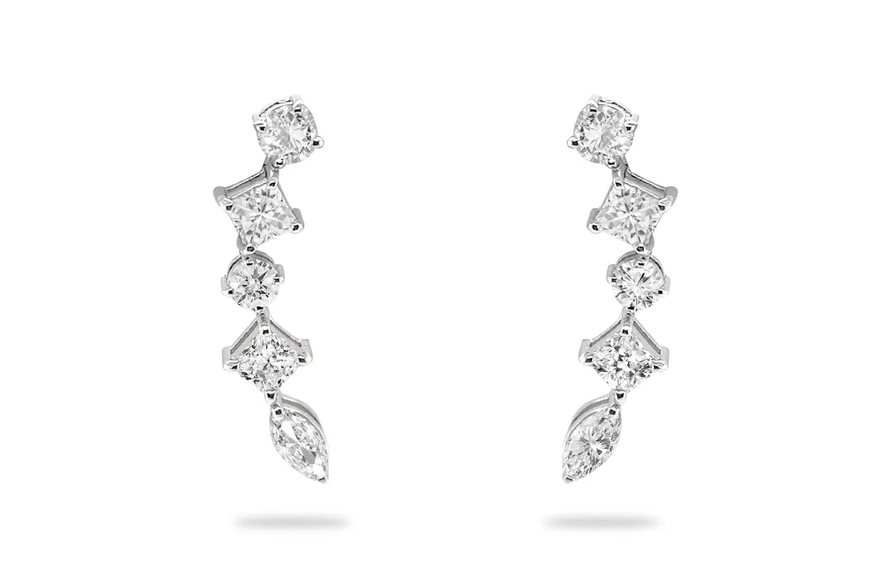Earrings 18kt White Gold Climber with Diamonds