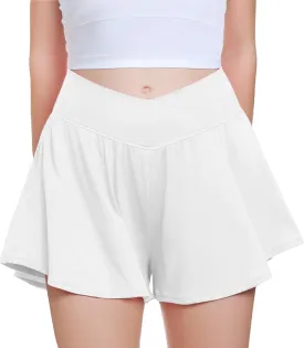FireSwan Girls Butterfly Shorts Crossover Athletic Shorts with Pockets 2 in 1 Flowy Running Skorts for Teen, Girls, Youth