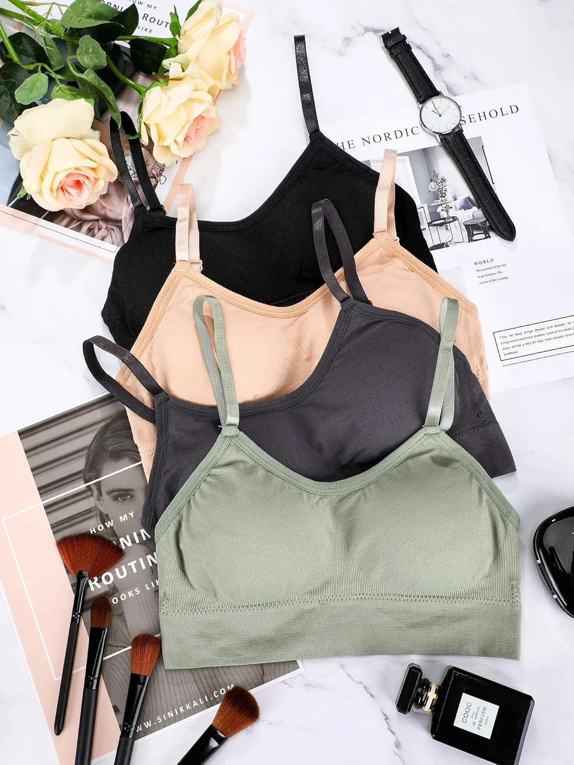 Geyoga 4 Pieces Neck Bralettes Wireless Cami Bra Tank Top Sports Bra for Women Girls
