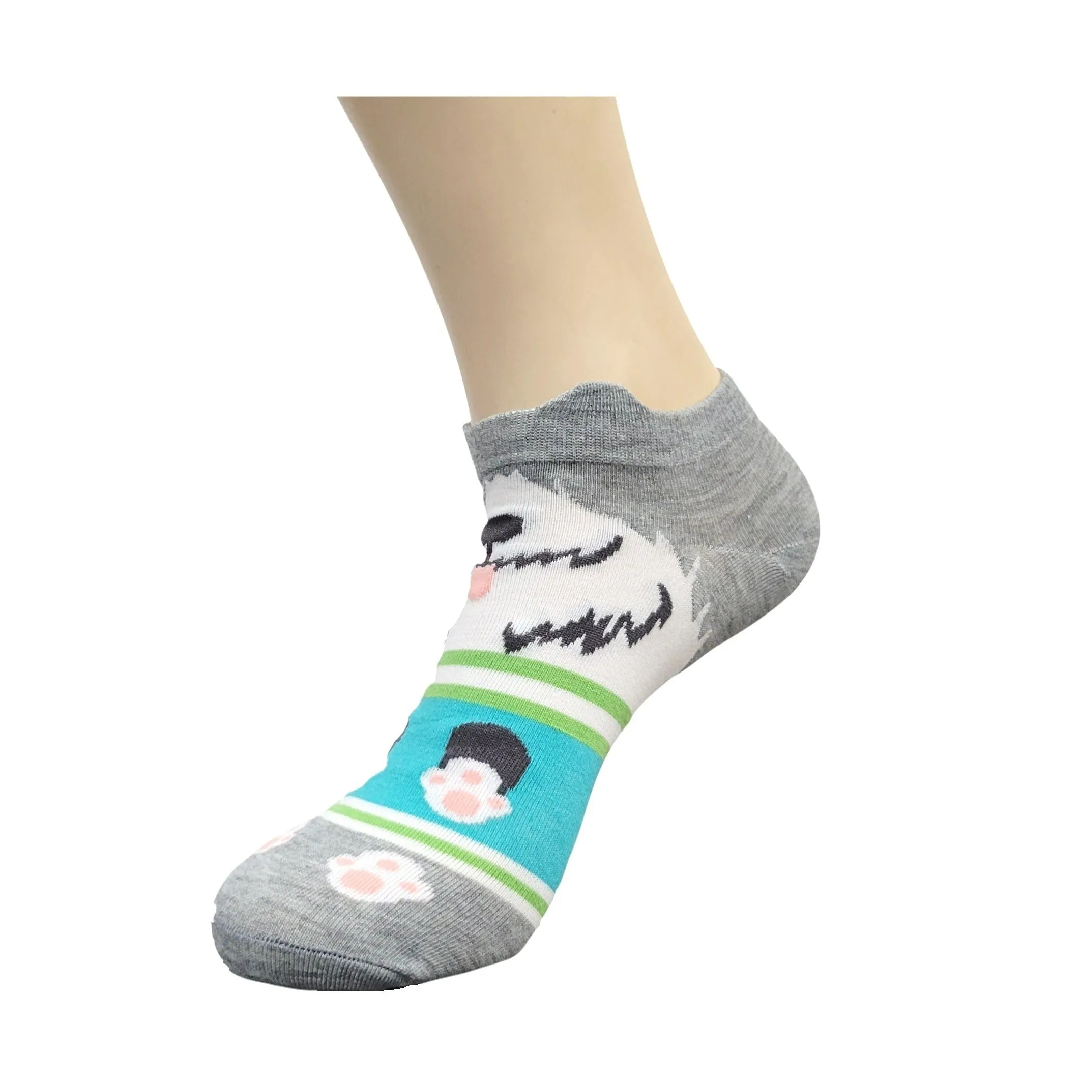 Gray and White Puppy Dog Ankle Socks (Adult Medium - Women's Shoe Sizes 5-10)