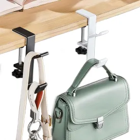 KISOY 2PCS Desk Hook, Under Desk Handbag Hanger Purse Hook for Table,Backpack Hanger Purse Holder for Desk Adjustable Can Hook Bags, Umbrellas,Headphone Holder(1White 1Black)