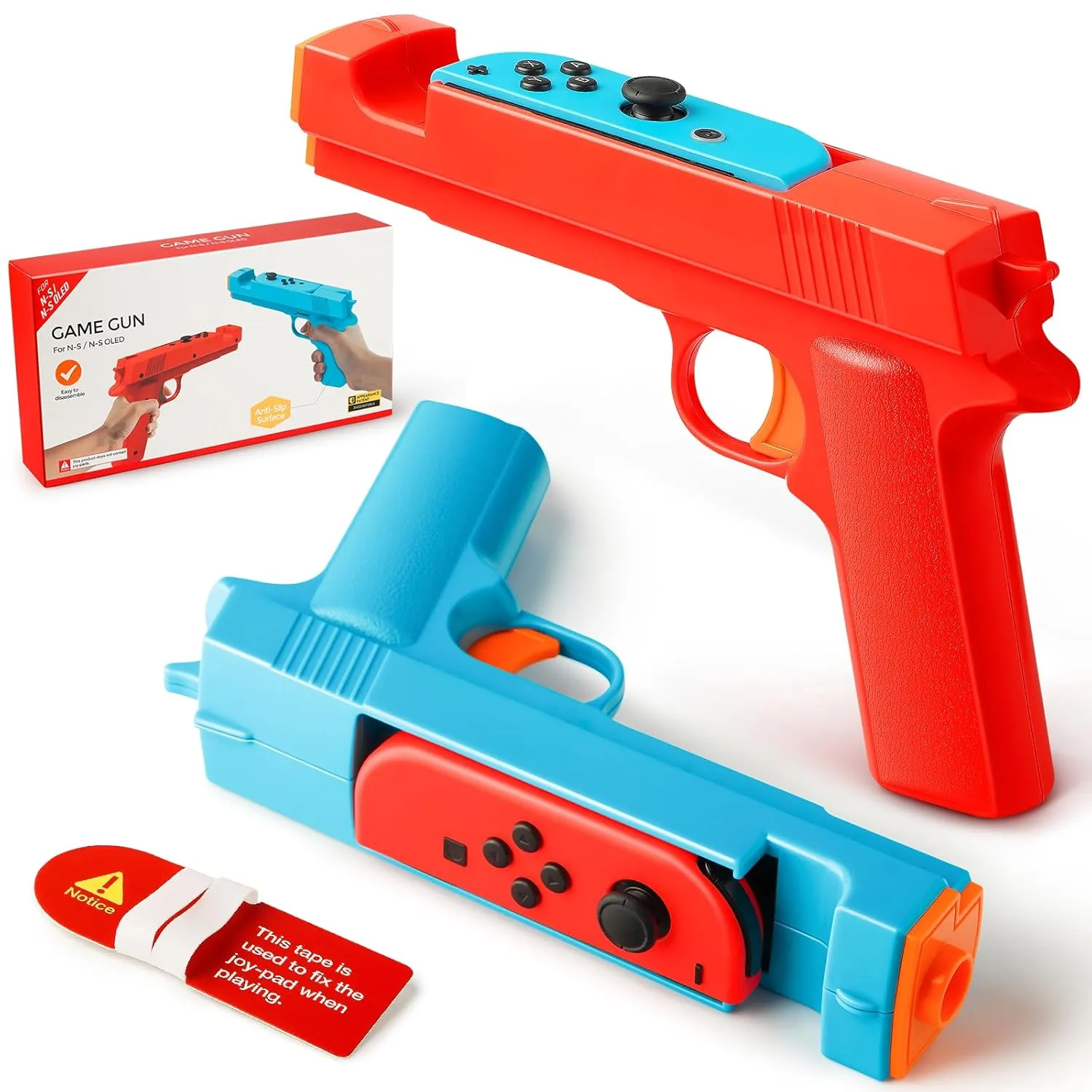 KOEBSHPE Gun Controller Compatible with Nintendo Switch/Switch OLED Joy-Con, Shooting Gun Controller for Switch, Gun Controller for Nintendo Switch Hunting Games, Gun Grip for Joy-Con(Blue   Red)