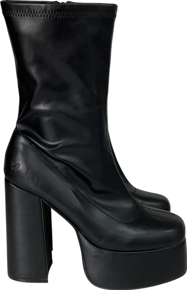 Koi Footwear Delano Black Platform Heeled Boots UK 8 EU 41 👠