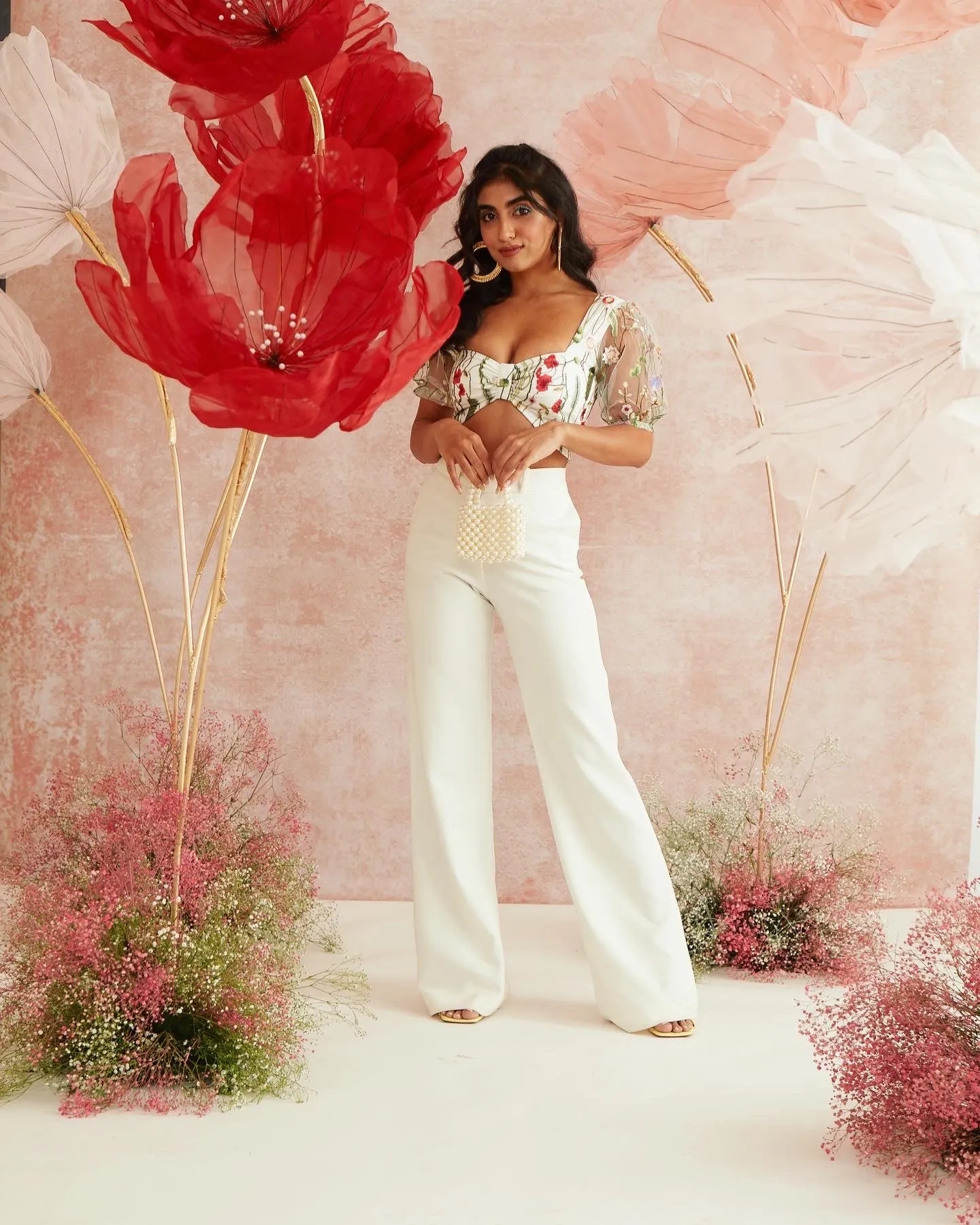 Laura Embroidered Puff Sleeve Crop Top