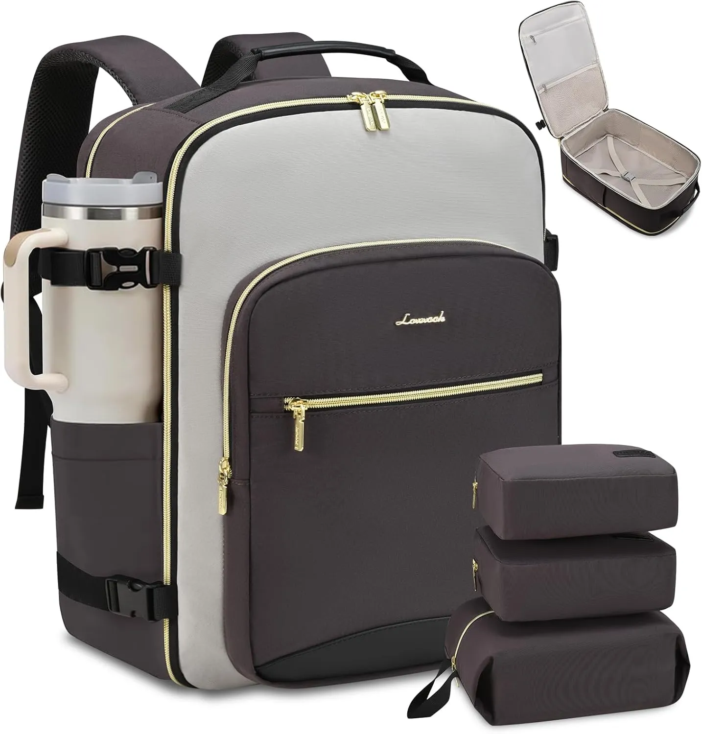 LOVEVOOK 40L Travel Backpack for Women & Men, Large Carry on Backpack for Airplanes with 3 Packing Cubes, TSA Personal Item Travel Bag fits 17" Laptop, Waterproof Weekender Essentials Airline Approved