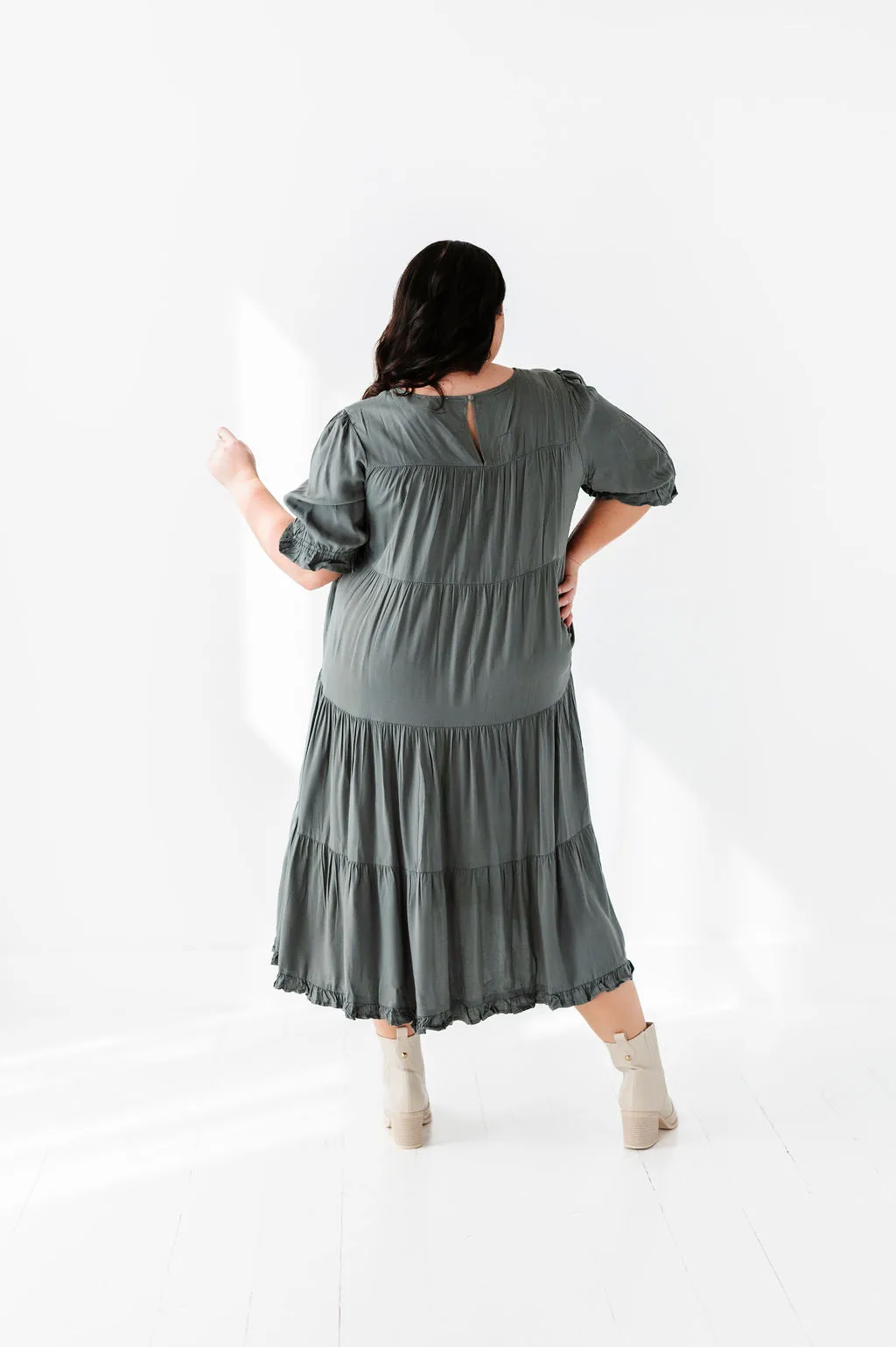 Matilda Tiered Dress in Moss