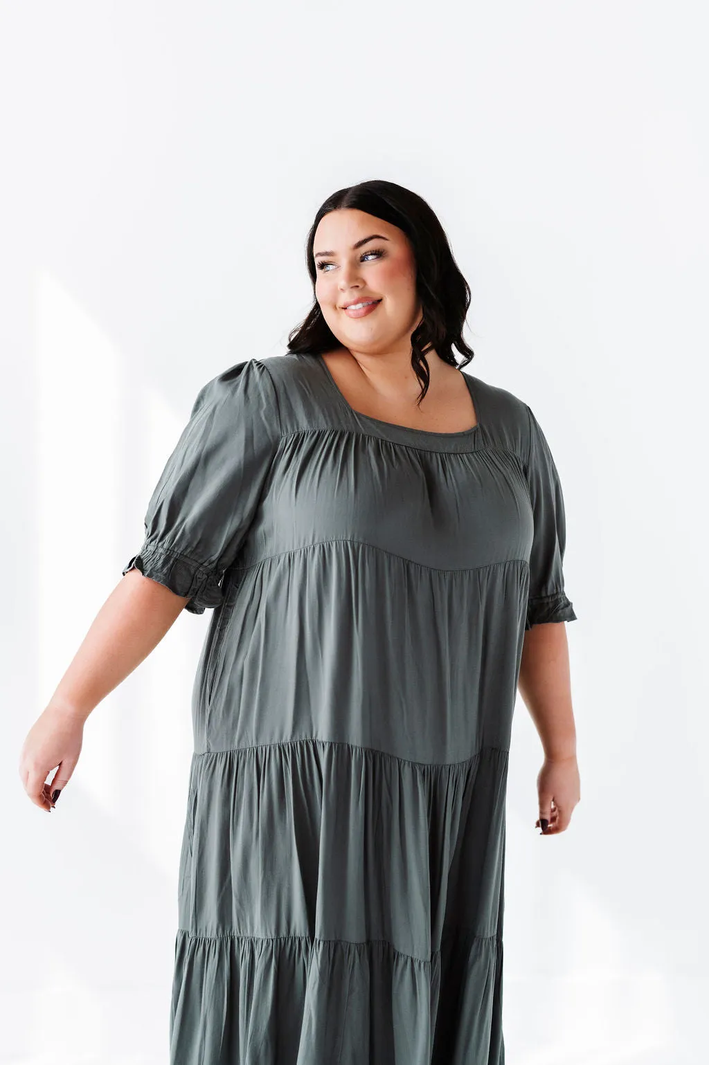 Matilda Tiered Dress in Moss