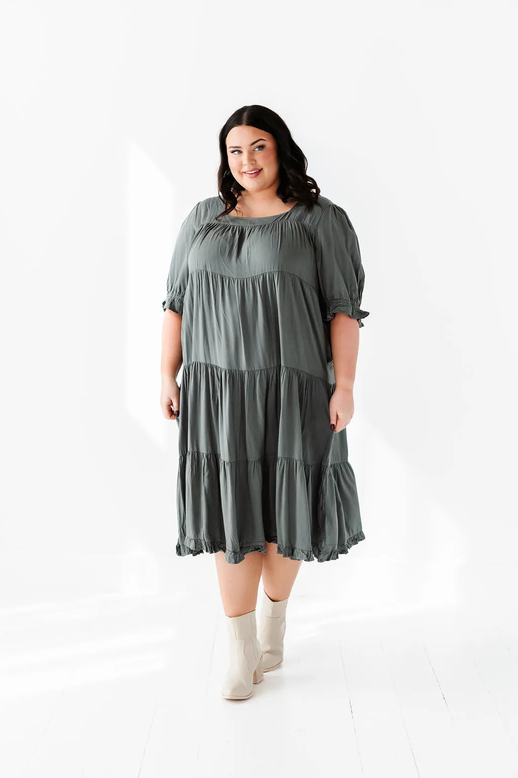 Matilda Tiered Dress in Moss