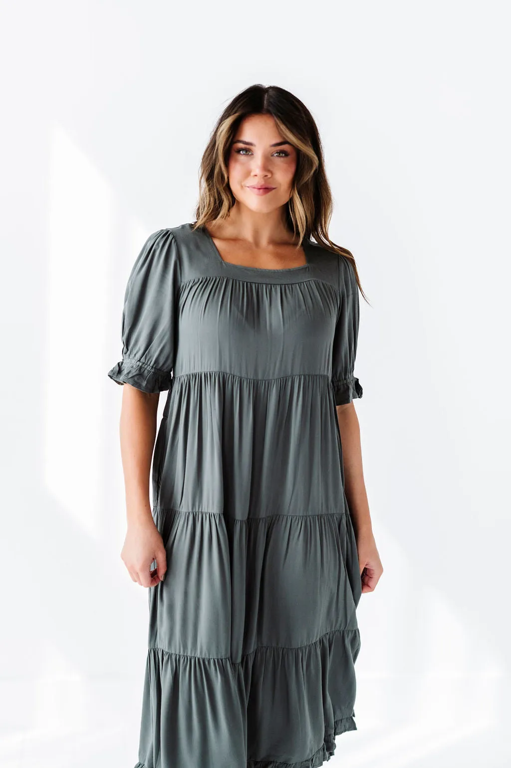 Matilda Tiered Dress in Moss