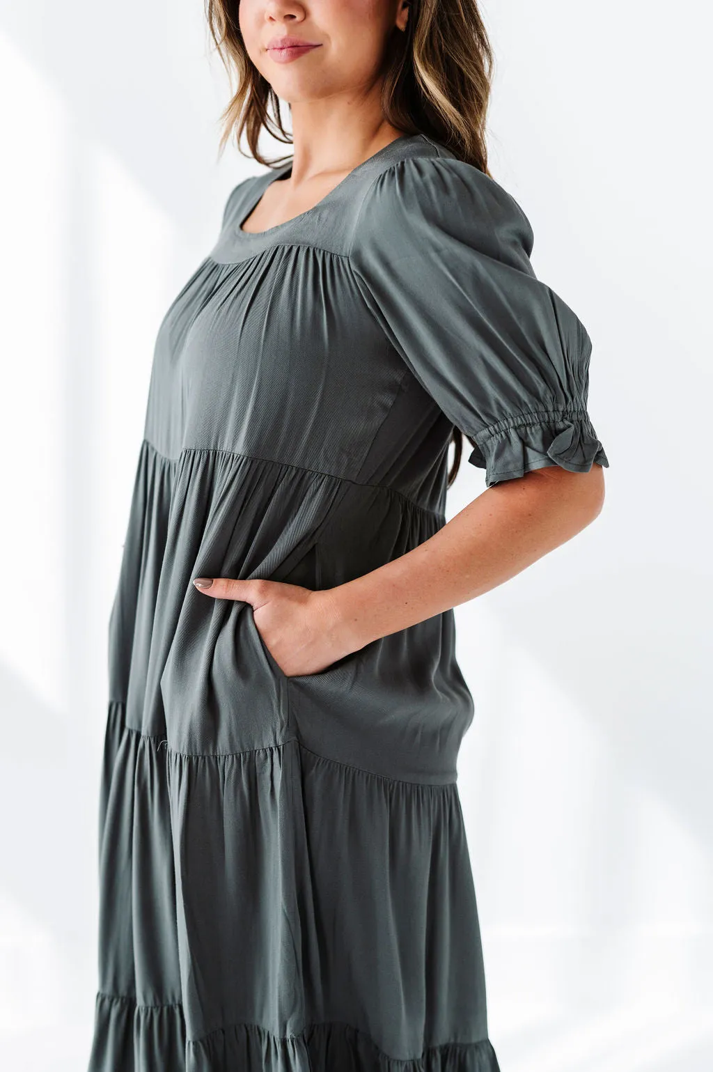 Matilda Tiered Dress in Moss