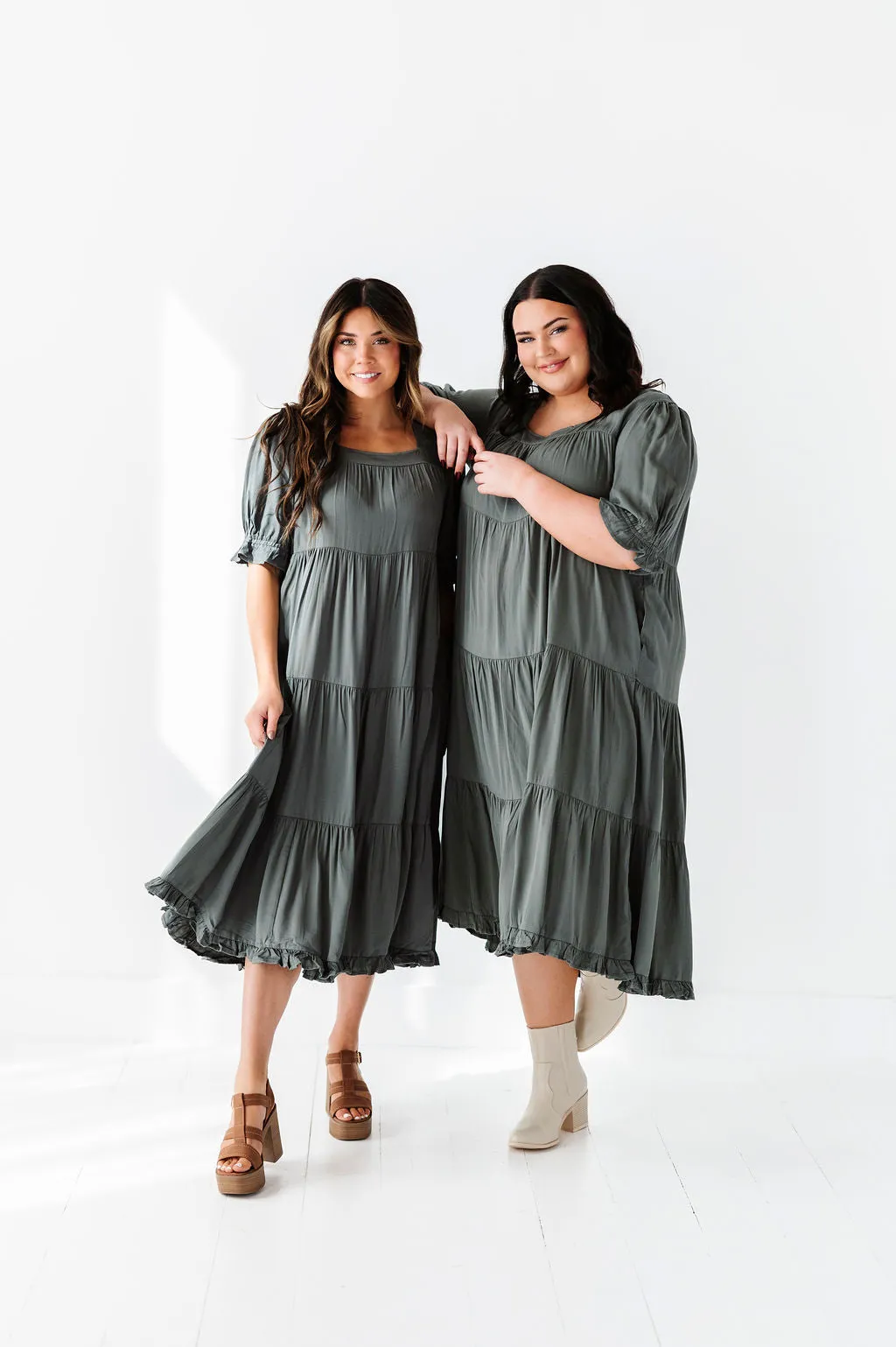 Matilda Tiered Dress in Moss