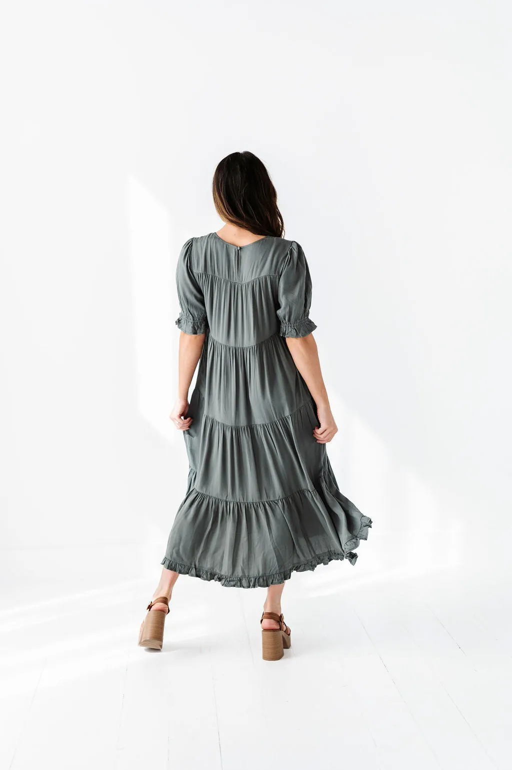 Matilda Tiered Dress in Moss