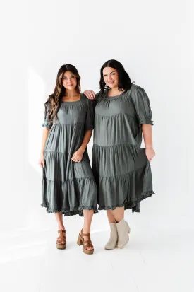Matilda Tiered Dress in Moss
